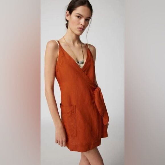 Urban Outfitters Wrap Me Up Linen Mini Dress - Picture 1 of 11